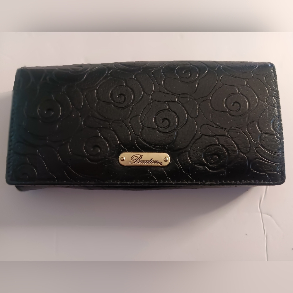 New Buxton ROSES Leather Wallet,Black